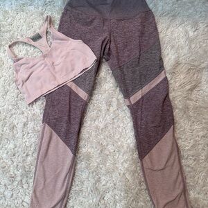ALO Yoga Colorblock Leggings - Pink and Gray; Athleta sports bra - baby pink